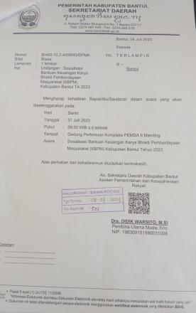 Sosialisasi Bantuan Keuangan Karya Bhakti Pemberdayaan Masyarakat (KBPM ) Kab.Bantul 2023